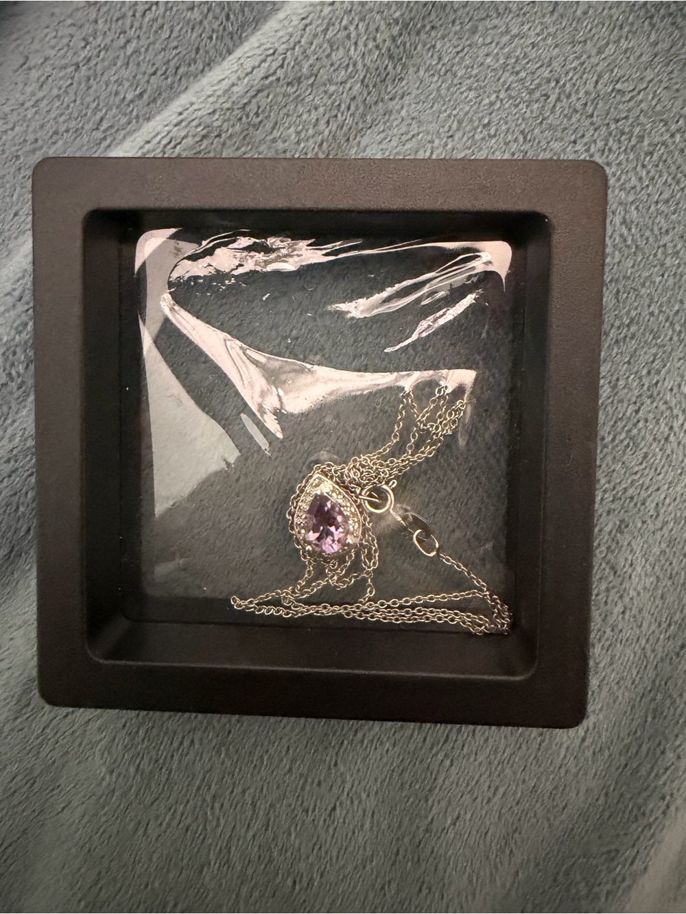Purple Teardrop Crystal Pendant Necklace Silver Tone
